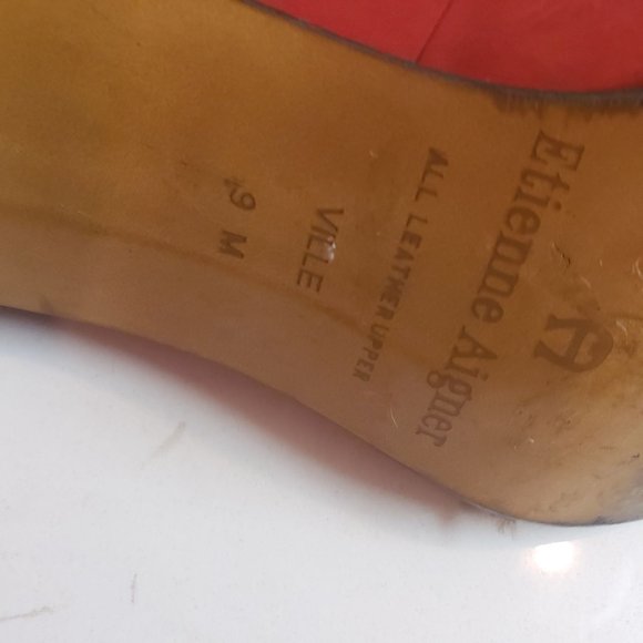 Etienne Aigner leather Heels size 8.5 40's inspired cutout red block heel - Picture 7 of 11